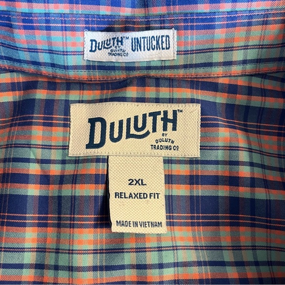 -Duluth "Untucked" Relaxed Fit Button Down Blue/Salmon/Teal Big & Tall Men's 2XL - Picture 5 of 8